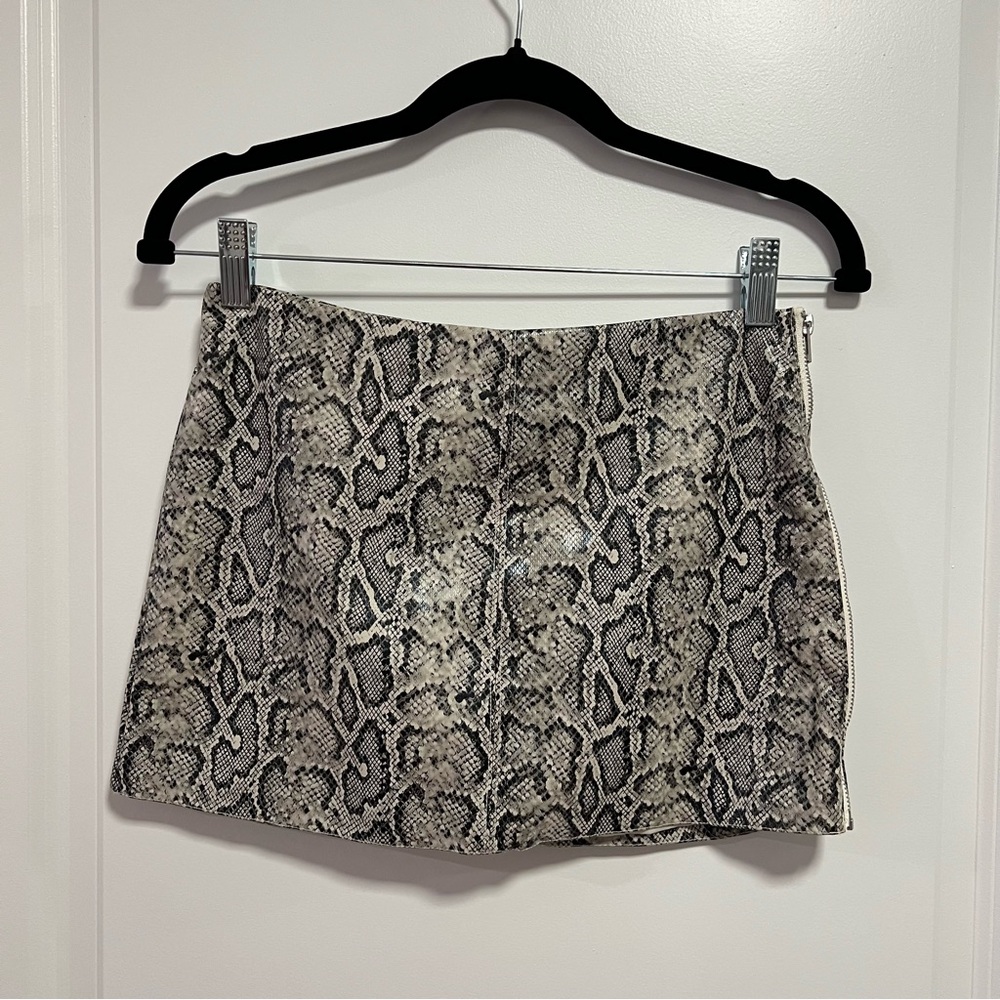 Snake Print Faux Leather Mini Skirt Statement High Rise Zip Side S